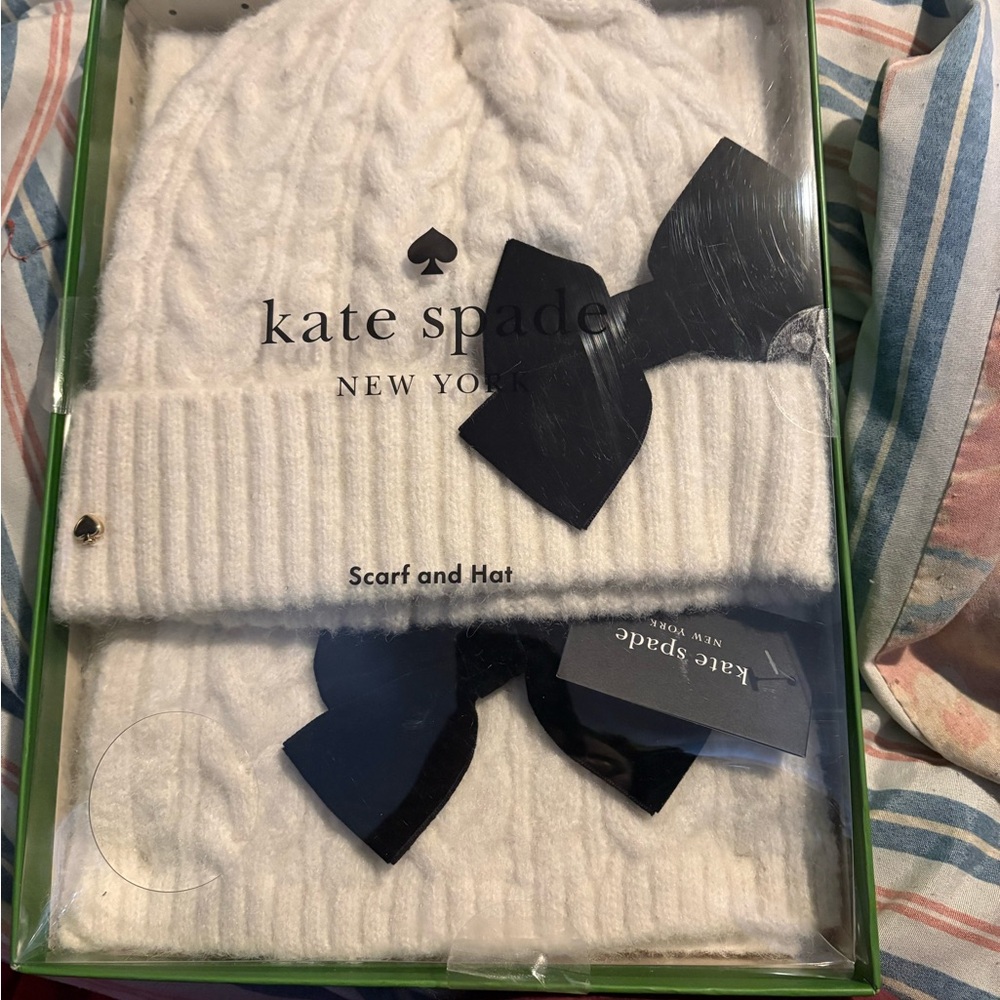 kate spade cream cable knit velvet bow set